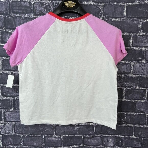 Disney XL 14 Stitch Raglan Cropped Graphic T-shirt White pink - Picture 6 of 6